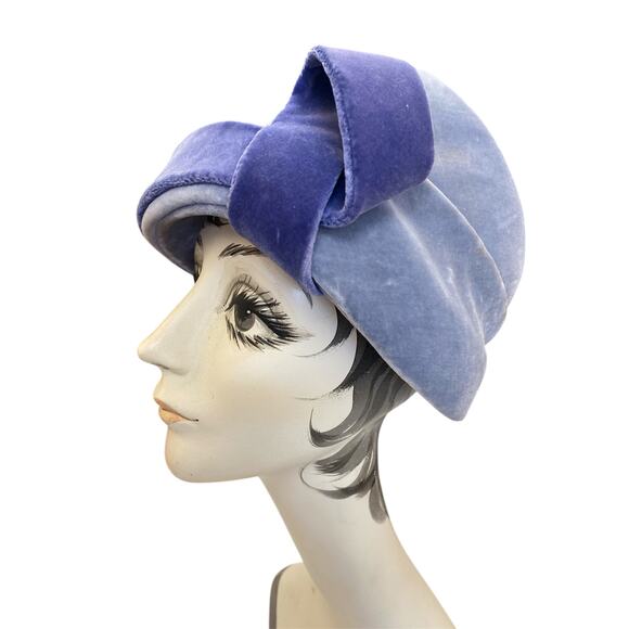 1950s 2 tone blue velvet avant garde hat 50s fashion millinery paris france mcm main image 5
